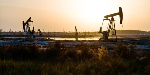 Naklejka premium The oilfield with pump units