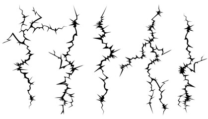 Cracks in the surface. Set of black and white vector cracks.