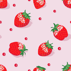 Seamless strawberry pattern on a pink background.