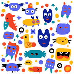 Obraz premium こどもの落書き 色々な顔のベクターイラスト