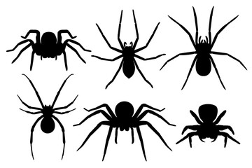 Set Vector collections black spider silhouette animal icon illustration