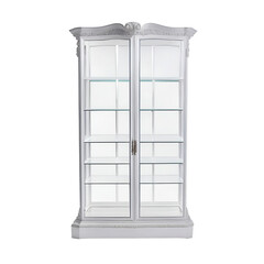 Showcase cabinet with glass shelves isolated on transparent background. Generative AI