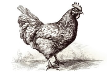 Fototapeta na wymiar Farm hen illustration on white background. Generative ai.