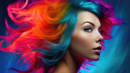 Pretty girl with colorful hair. Generative AI