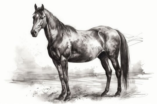 Horse drawn in pencil on a white background. Generative ai.