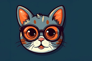 Obraz premium portrait of a cartoon cat with glasses close up. Education concept. Back to school. Learning, study. Place for text, copy space. Smart kitty. scientist cat. September Generative AI