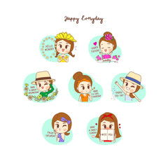 Vector girl happy everyday elements 