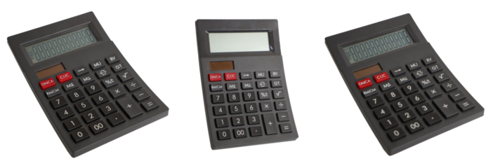 Calculator set, isolated png background, Digital calculator collection.