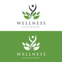 Wellness natural abstract logo template design with unique natural person and leaf concept with creative idea.Logo for business, health, meditation, relaxation.