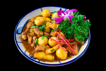 Vietnamese braised pork with boiled eggs in soy sauce for a menu