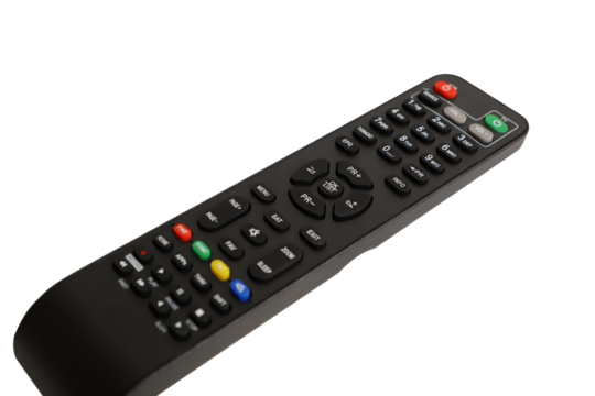 Tv remote controller, remote control device, isolated png background.