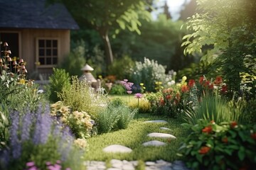 beautiful garden in summer. generated by AI