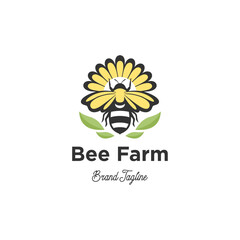 Bee Farm Logo – Creative Honey Bee and Flower Vector Design for Agriculture Branding