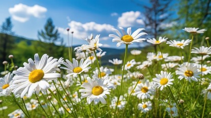 Obraz na płótnie Canvas Field of daisies flowers in the grass. Generative AI
