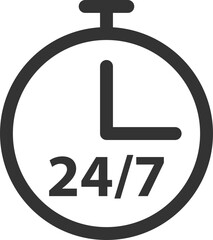 24/7 icon vector. 24 hour service clock.