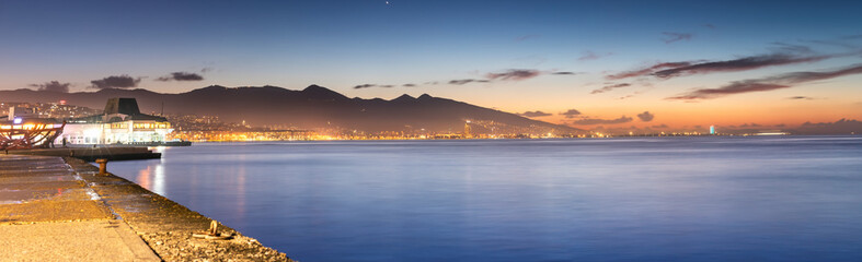 Panoramic view of Izmir city - third biggest megapolis in Turkey after sunset. Places for life and real estate in Turkiye
