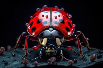 Close-up macro photo of a ladybug on a green leaf, an intimate glimpse into the world of insects made possible by Generative AI