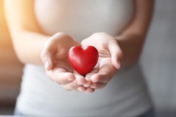 Obraz na płótnie Canvas cardiogram woman hold hand red care transplant donor health valentine love. Generative AI.