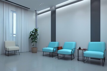 Modern bright interior with pale blue colored seats - generative ai
