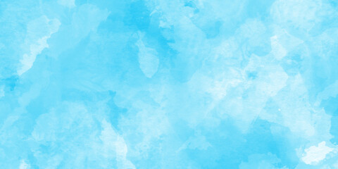 Abstract blurry and stained soft sky blue Classic hand-painted aquarelle watercolor background with watercolor splashes used as presentation, greeting, card, poster, template and invitation.