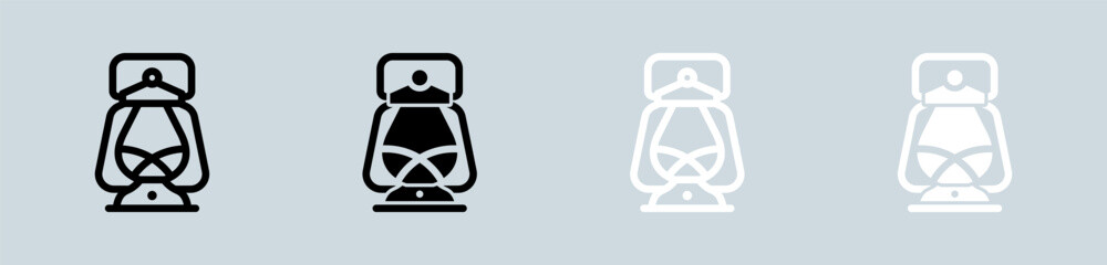 Oil lamp icon set in black and white. Lantern signs vector illustration.