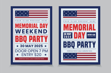 Fototapeta premium Memorial Day BBQ flyer template, Memorial Day invitation design vector.