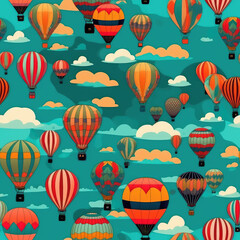 Fototapeta premium Hot air balloons and clouds seamless repeat pattern - fantasy colorful cubism, abstract art, trippy psychedelic [Generative AI] 