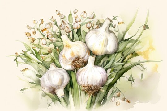 Garlic drawing on white background from generative ai