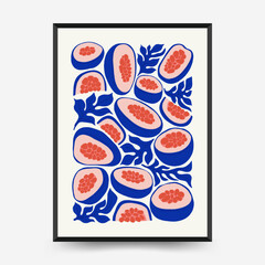Abstract fruits posters template. Modern trendy Matisse minimal style. Exotic Healthy Food. Hand drawn design for wallpaper, wall decor, print, postcard, cover, template, banner.