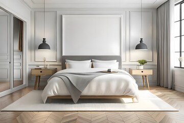 Fototapeta na wymiar interior of a bedroom, 3D render, Generative AI