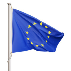 The flag of Europe flutters in the wind. On a transparent background. Rendering a 3D image