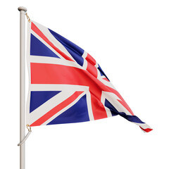 The flag of Great Britain flutters in the wind. On a transparent background. Rendering a 3D image