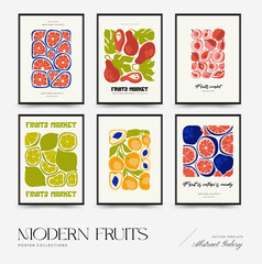 Abstract fruits posters template. Modern trendy Matisse minimal style. Exotic Healthy Food. Hand drawn design for wallpaper, wall decor, print, postcard, cover, template, banner.