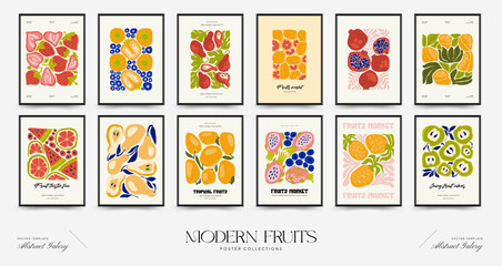 Fototapeta na wymiar Abstract fruits posters template. Modern trendy Matisse minimal style. Exotic Healthy Food. Hand drawn design for wallpaper, wall decor, print, postcard, cover, template, banner.