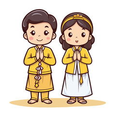 a couple cute smiling boy and girl with traditional clothes style 8