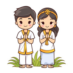 a couple cute smiling boy and girl with traditional clothes style 4