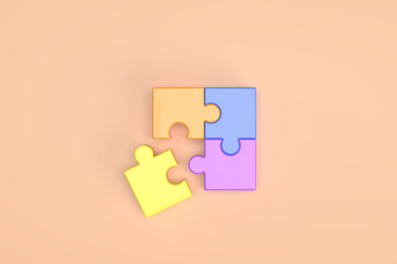 Connect together jigsaw puzzle pieces on a white background. Team business success partnership. 3d rendering illustration