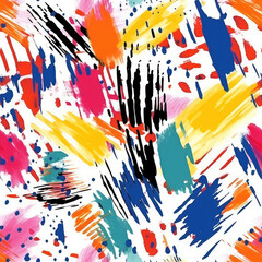 Fototapeta premium Colorful ink splashes, stains and brush strokes on white - seamless repeat pattern [Generative AI] 
