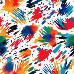 Fototapeta premium Colorful ink splashes, stains and brush strokes on white - seamless repeat pattern [Generative AI] 