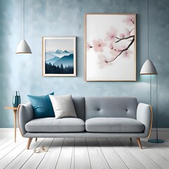 modern living room with sofa 3d render, Generative AI