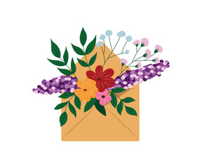Envelope with flowers. Vector illustration in flat style