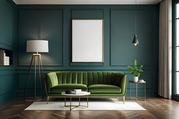interior of a room with a sofa 3d render, Generative AI