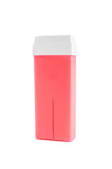 cartridge with pink wax for depilation on white background