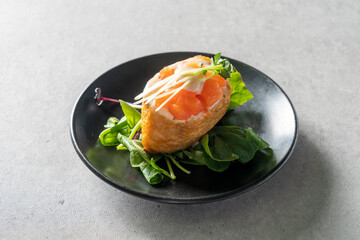 Soft tofu, shrimp, poke, avocado, temaki, raw tuna, salmon sashimi