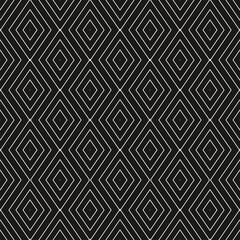 Vector minimal geometric texture. Simple seamless pattern with linear diamonds, rhombuses, thin lines. Abstract black and white graphic ornament. Art deco style. Trendy geo background. Repeat design