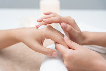 spa and treatment skin hand, Woman applying organic moisturizing hand cream, hand skin care concept, winter, female skin protection, beautiful woman skin care with hand cream, lotion on hands