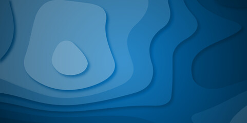 3d abstract blue Luxury paper cut background, Abstract decoration. 3d Vector illustration, topographic canyon map light relief texture, curved layers.