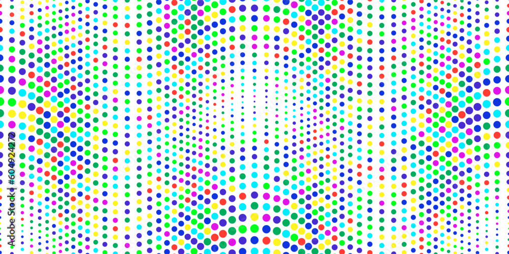 Poster pokadot multicolor halftone waves seamless pattern. abstract graphic vector background with polka do