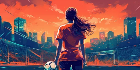 Zelfklevend Fotobehang Captivating concept design for FIFA Women's World Cup with a dynamic female football player. Generative AI © Bartek
