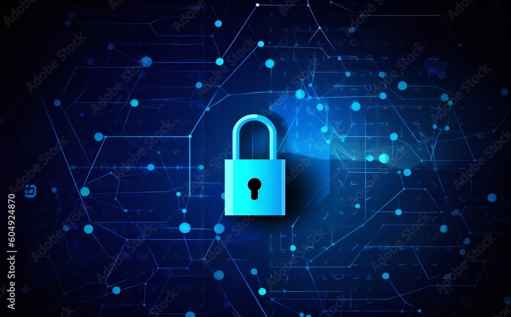 Poster cyber security lock network information protection system cyberspace technology digital. generative 
